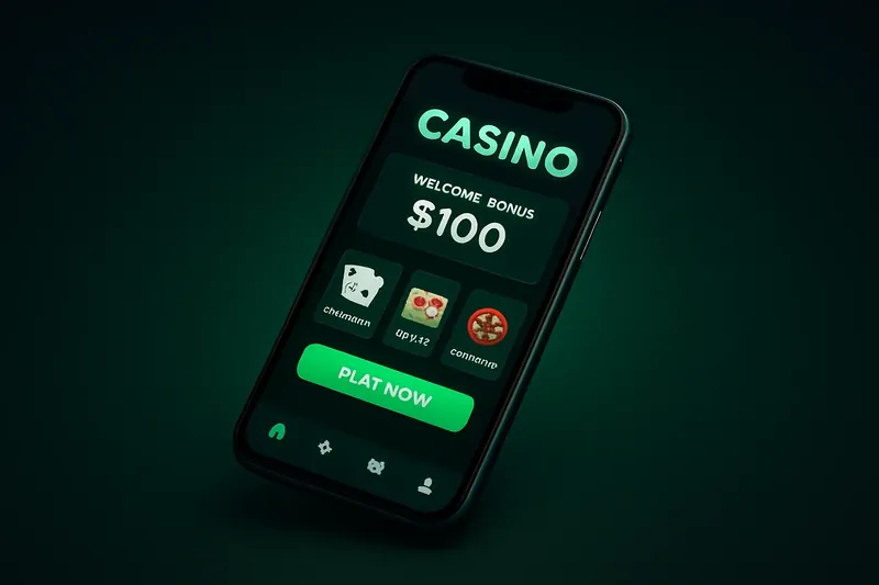 Premium Casino App UI Modern smartphone showing dark-themed casino app UI with green accents